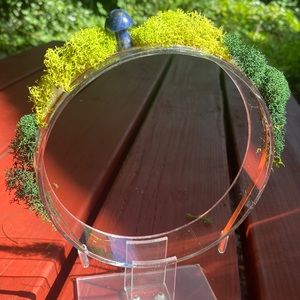 Blue Crystal Mushroom metal Headband with Moss